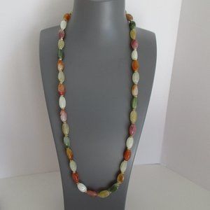 VINTAGE FAUX AMBER JADE STONE WITH GOLD BEADS STRAND NECKLACE 29" L, Never worn